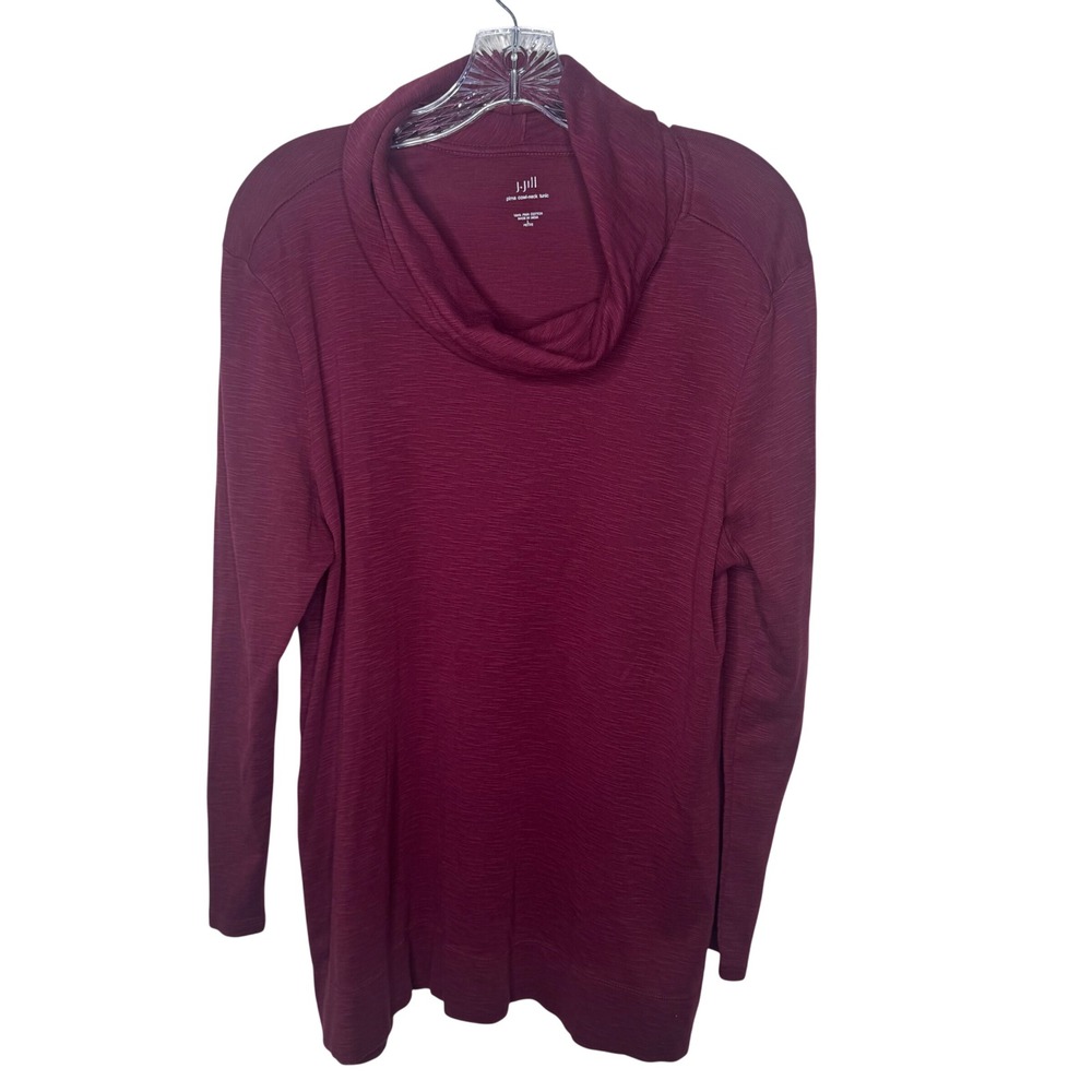 JJill Pima Cowl‎ Neck Tunic Petite L Long Sleeve Burgundy Casual
